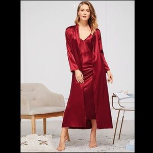 Shein Satin Cami Dress With Self Belted Robe